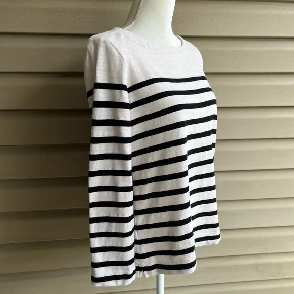 •LOFT• Black/White Striped Boatneck Top - Size Medium - Picture 4 of 7